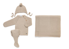 BABY BRAIDED CENTER BLANKET AND NEWBORN 4P SET