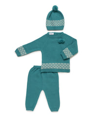 NEWBORN EMBROIDED BORDER AND POMPONS 3P SET