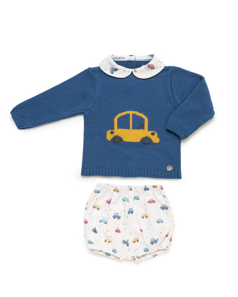 BABY CAR KNITTED SWEATER WITH TROUSER 2P SET