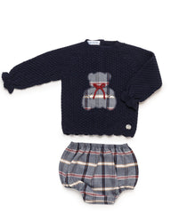 BABY TEDDY BEAR KNITTED SWEATER AND SQUARED TROUSERS 2P SET