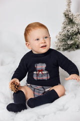 BABY TEDDY BEAR KNITTED SWEATER AND SQUARED TROUSERS 2P SET