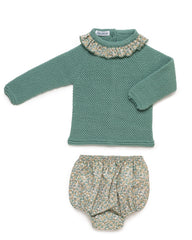 GIRL LITTLE FLOWERS BLO0MER AND KNITTED SWEATER SET
