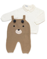 BABY EMBROIDERED BEAR FACE OVERALL WITH SWEATER 2P