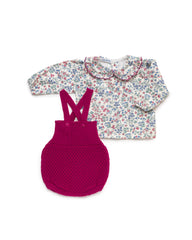 GIRL KNITTED ROMPER WITH FLORAL BLOUSE 2P SET
