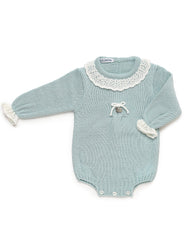 BABY STRIPED RUFFLE COLLAR KNITTED ROMPER