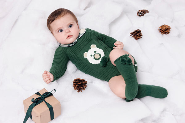 BOYS TEDDY BEAR KNITTED ROMPER