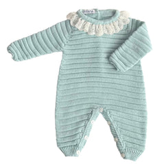 BABY GIRLS KNITTED ROMPER WITH LACE COLLAR