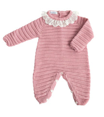 BABY GIRLS KNITTED ROMPER WITH LACE COLLAR