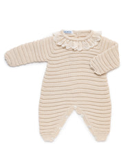 BABY GIRLS KNITTED ROMPER WITH LACE COLLAR