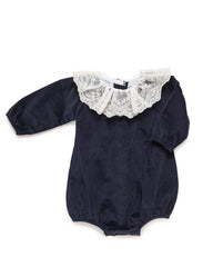 GIRL LACE COLLAR VELVET ROMPER