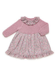 GIRL FLORAL PRINT SQUARED KNITTED DRESS