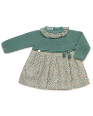GIRL LITTLE FLOWERS POMPONS AND KNITTED DRESS