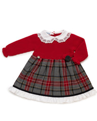 GIRL SQUARED POMPONS KNITTED DRESS WITH COLLAR