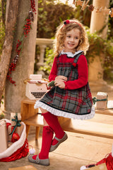 GIRL SQUARED DUNGARESS DRESS WITH SWEATER 2P SET