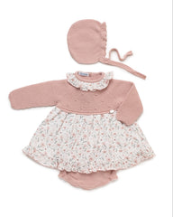 BABY FLORAL KNITTED DRESS WITH BLOOMER AND BONNET 3P SET