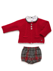 BOYS KNITTED CARDIGAN WITH SHIRT AND TROUSER 3P SET