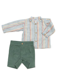 BOYS STRIPES SHIRT AND CORDUROY SHORT SET