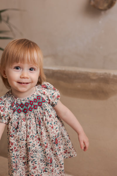 BABY SMOCKED HOLIDAY FLOWERS DRESS