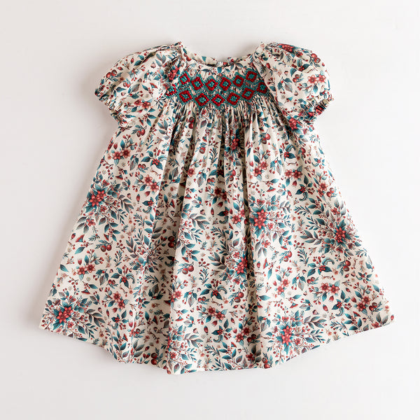 BABY SMOCKED HOLIDAY FLOWERS DRESS
