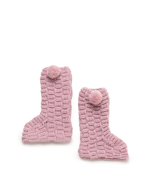 SQUARED WITH POMPONS KNITTED BOOTS