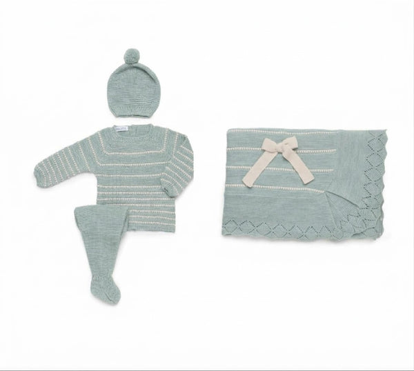 DUSTY GREEN BABY COLORED BLANKET AND NEWBORN 4P SET