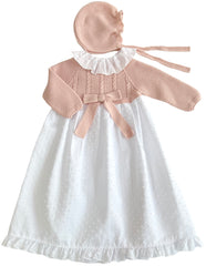 BABY KNITTED WITH PLUMETI GOWN 2P SET