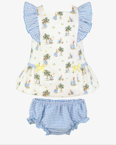 GIRLS BUNNIES WITH PLAID DRESS AND BLOOMER 2P SET