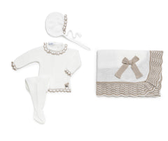 BABY COMBINED WITH BEIGE WAVES BLANKET AND NEWBORN 4P SET