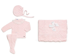 BABY OPENWORK BLANKET AND LACE COLLAR NEWBORN 4P SET