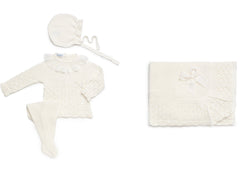 BABY RHOMBUS BLANKET AND LACE COLLAR NEWBORN 4P SET
