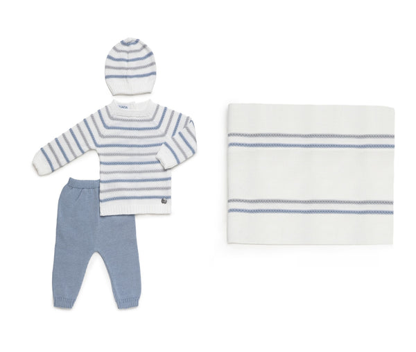 BABY COLORED STRIPED BLANKET AND NEWBORN 4P SET