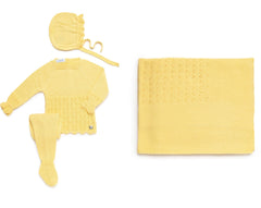 BABY PLAID OPENWORK BLANKET AND NEWBORN 4P SET