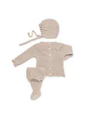 NEWBORN KNIT DOTS AND LACE BOW 3P SET