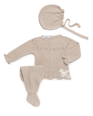 NEWBORN KNIT DOTS AND LACE BOW 3P SET