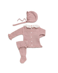 NEWBORN KNIT DOTS AND LACE COLLAR COLLAR 3P SET