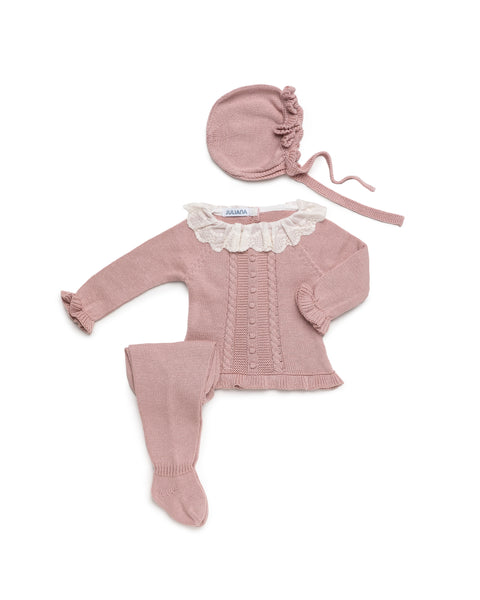 NEWBORN KNIT DOTS AND LACE COLLAR COLLAR 3P SET