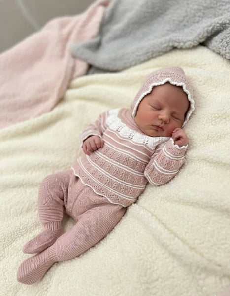 NEWBORN OPENWORK WHITE COMBINED 3P SET