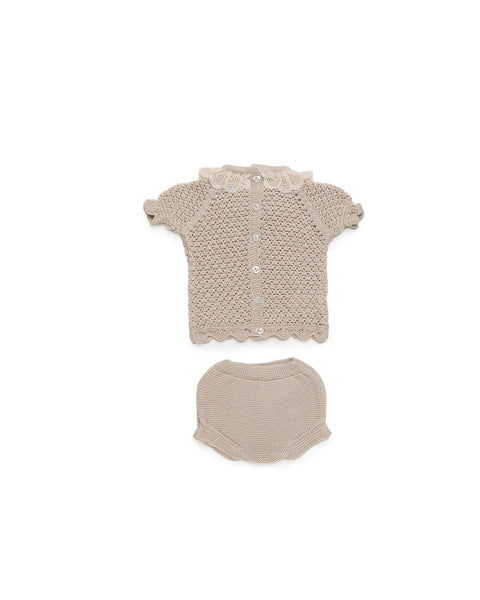 GIRLS KNITTED SHIRT DELICATE AND LACE COLLAR WITH BLOOMER 2P SET