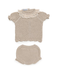 GIRLS KNITTED SHIRT DELICATE AND LACE COLLAR WITH BLOOMER 2P SET