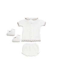 GIRLS KNITTED BLOUSE AND BLOOMER COMBINED WITH BEIGE WAVES  3P SET