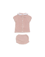 GIRLS KNITTED MIXED RUFFLE COLLAR SHIRT AND BLOOMER 2P SET