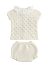 GIRLS KNITTED MIXED RUFFLE COLLAR SHIRT AND BLOOMER 2P SET