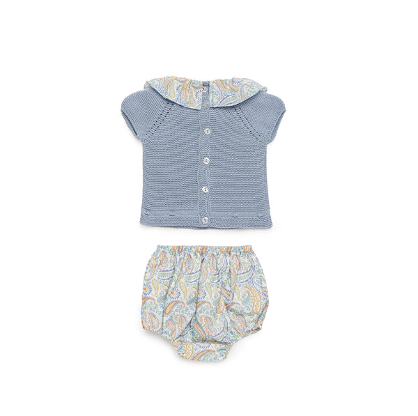 GIRLS PAISLEY PRINT BLOOMER AND KNITTED BLOUSE 2P SET