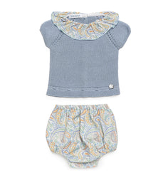 GIRLS PAISLEY PRINT BLOOMER AND KNITTED BLOUSE 2P SET