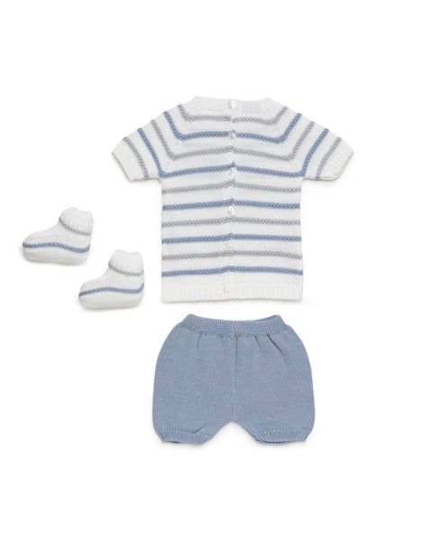 BOYS STRIPED KNITTED SHIRT AND SHORT WITH BOOT 3P SET