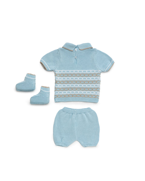 BOYS COLORED CHAIN  KNITTED SHIRT AND SHORT WITH BOOT 3P SET