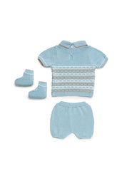 BOYS COLORED CHAIN  KNITTED SHIRT AND SHORT WITH BOOT 3P SET