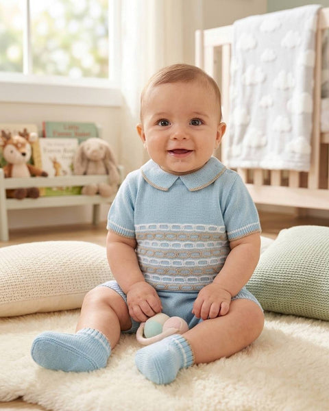 BOYS COLORED CHAIN  KNITTED SHIRT AND SHORT WITH BOOT 3P SET