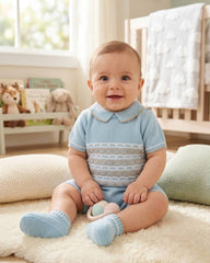 BOYS COLORED CHAIN  KNITTED SHIRT AND SHORT WITH BOOT 3P SET