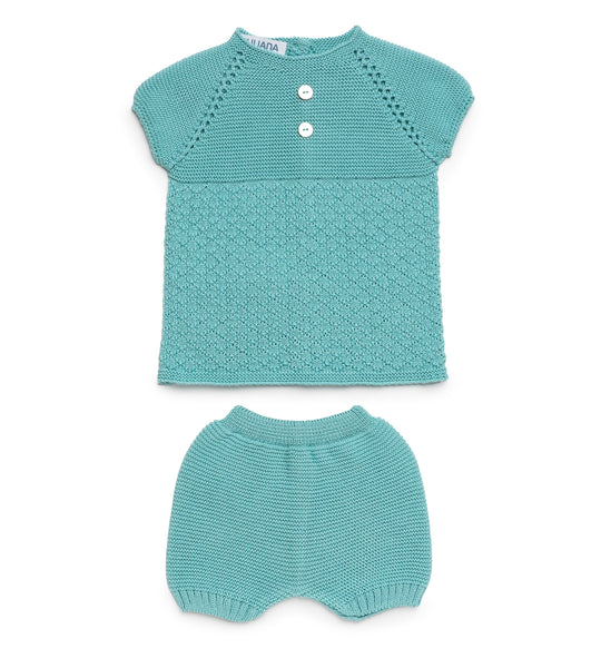 BABY RHOMBUS BUTTONS KNITTED SHIRT AND SHORT 2P SET